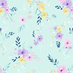 Pastel Floral Pattern with Sweet Elements in Seamless Design