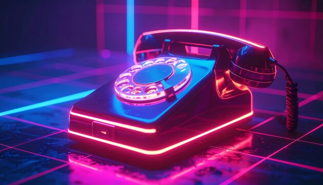 Retro Rotary Phone with Neon Lights