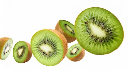Fototapeta premium Kiwi Fruit Slices Isolated on White Background Fresh and Vibrant