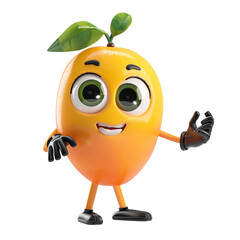 Expressive mango cartoon character with arms and a cheerful smile, isolated on transparent background for creative use.