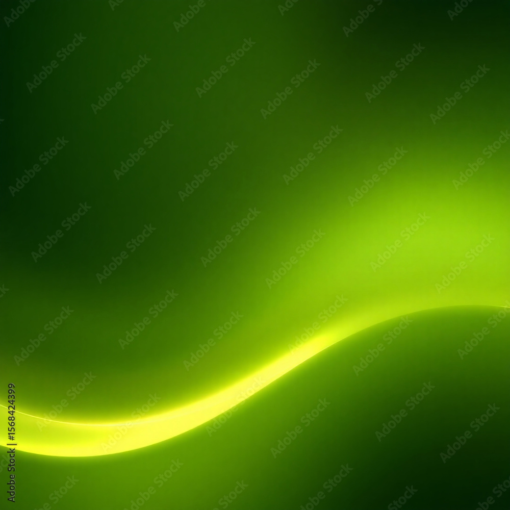 Poster abstract green background with a bright yellow curved line running across the bottom portion of the 