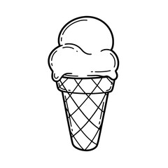 Sweet Scoop: A delightful hand-drawn illustration of a classic ice cream cone. Featuring two creamy scoops of ice cream nestled in a crisp waffle cone, a perfect visual treat.