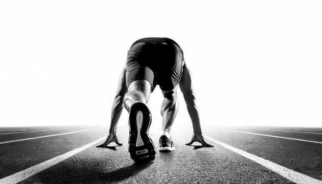 Runner on the Start Line, Black and White Sports Background