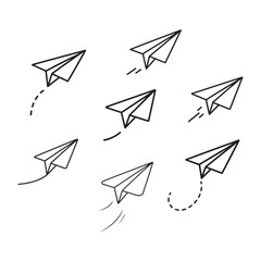 Black Outline Paper Airplane Icon Set Flying Upward