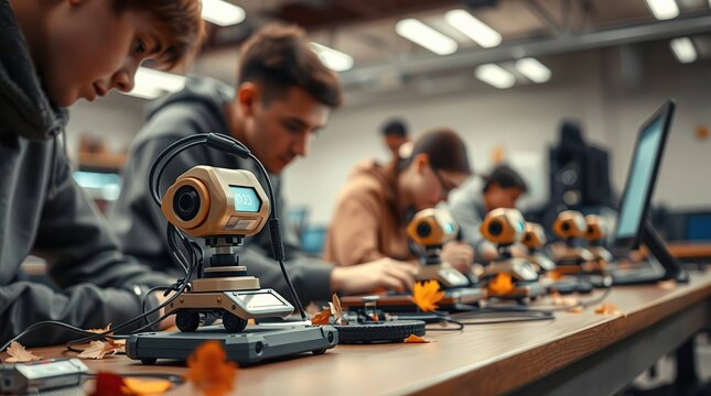 Students using tech in lab.