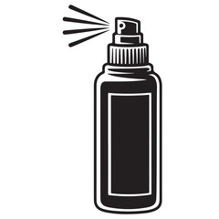 Black plastic spray bottle isolated on white, ideal for cosmetic or hygiene liquids