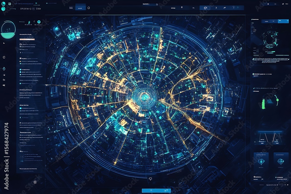 Poster geospatial smart city mapping interface showing real-time energy consumption layers