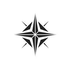 Obraz premium Geometric Black Compass Rose Icon with Eight-Pointed Star on White Background