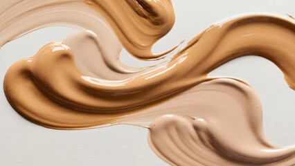 Smooth strokes of liquid foundation in various shades on white surface