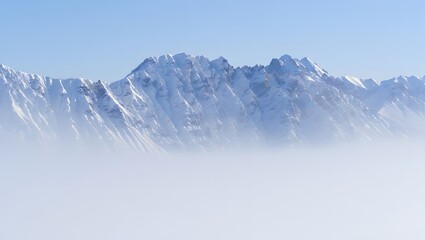Explore the majestic snowy mountains landscape with fog and blue sky background photography 94