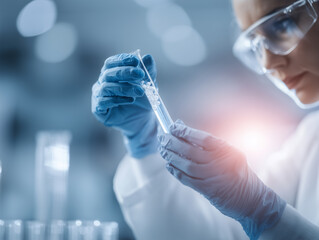 Caucasian Female Scientist Examining Test Tube in Laboratory During Research Experiment