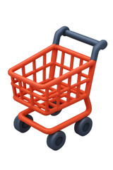 3D Icon of Empty Shopping Cart, Minimal Modern E-Commerce Retail