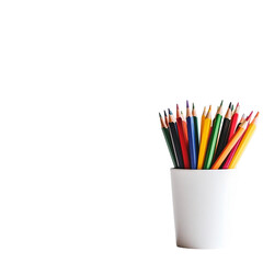 Vibrant Array of Colorful Pencils Arranged Neatly in a White Container Against a Bright [Transparent Background PNG].