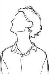 Outline of a person looking upwards in a minimalistic artistic style with flowing lines
