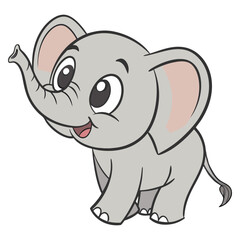 Fototapeta premium Print Cute Cartoon Baby Elephant with a Happy Smile and Big Eyes Illustration