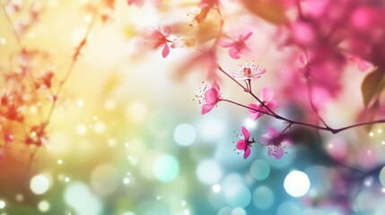 Abstract springtime background with soft pastel colors, floral shapes, blurred bokeh, and sunshine light effects. Perfect for seasonal designs, nature-themed banners, and spring marketing campaigns.