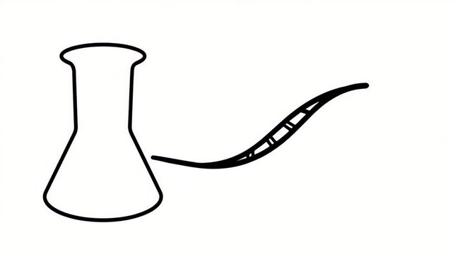 Line art chemical flask and DNA strand drawing in black and white is perfect for science projects.