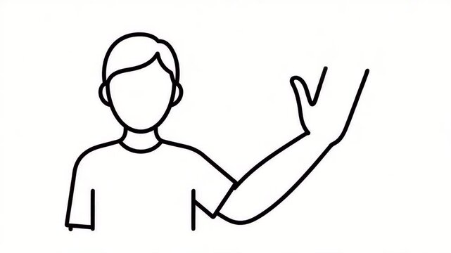 Line art of student raising hand showcases a simple outline illustration of a figure with arm extended, in line art of student raising hand. Featuring minimalist design with clean strokes.