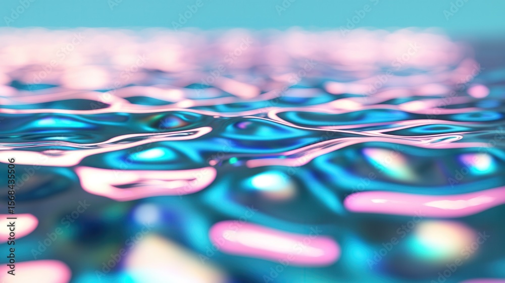 Fototapete Holographic pastel in generating iridescent waves, blending soft colors surface dynamic, fluid motion