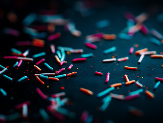 Colorful Sprinkles Scattered on a Dark Surface Create a Vibrant, Playful Aesthetic