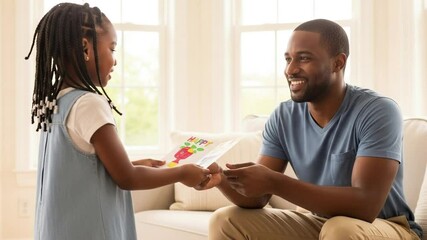 Father's day happy father's day card from daughter african american family celebration loving fatherhood moment at home