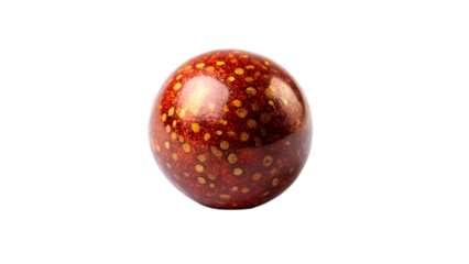 Red marble ball with gold pattern isolated on transparent background