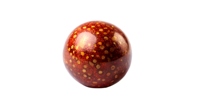 Red marble ball with gold pattern isolated on transparent background