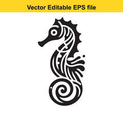 Elegant Seahorse Design A Stylish Vector Graphic of a Seahorse with Intricate Line Work and Spiraling Tail