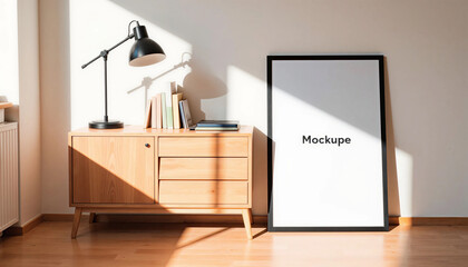 Mid-Century Minimalist Poster Frame Mockup in Sunlit Interior