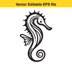 Stylized Seahorse Silhouette Illustration of a Graceful Marine Creature with Curving Lines and Elegant Design a Striking Vector Graphic for Various Applications