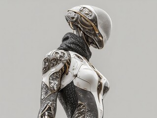 Futuristic humanoid robot model showcasing intricate design and advanced technology
