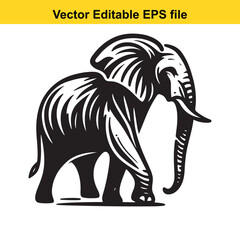 Majestic Elephant Silhouette A Striking Vector Illustration of an African Icon in Bold Black and White