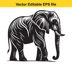 Stylized Vector Art of an Elephant in Black and White Showing Power and Grace in Animal Kingdom Illustrations