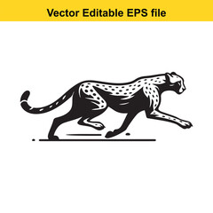 Dynamic Cheetah Vector Illustration Depicting Speed and Agility Black and White Silhouette Design Perfect for Sport and Wildlife Themes