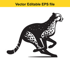 Monochrome Cheetah Vector Illustration of Wildlife Animal Running with Agility Depicting Natural Predator in Motion Artistic Rendering