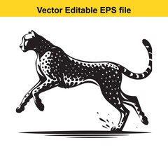 Vector Cheetah Illustration Dynamic and Sleek Design of a Running Cheetah with Spots and Graceful Movement in Black and White