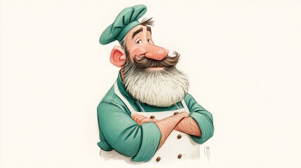Naklejka premium Chef with a joyful expression dressed in green attire, ready to cook delicious meals
