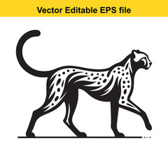 Elegant Cheetah Silhouette in Striking Black and White A Majestic Feline Vector Illustration for Creative Designs