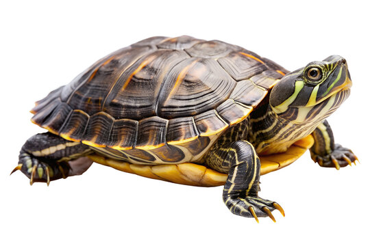 Red Eared Slider Turtle Close Up on Transparent Background