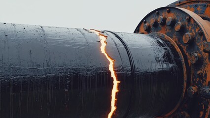 Large industrial pipe with visible crack and rusted surface
