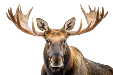 Majestic Moose Portrait with Large Antlers on Transparent Background detailed