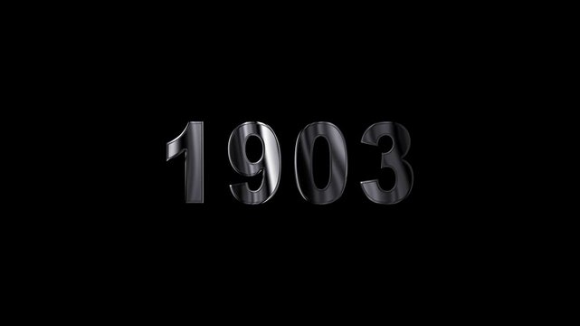 1903 years , 1903 title metal text , 1903 welcome, technology text ,  many old years are going to light over taxes celebrations ,metal animation text on transparent black.