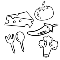 Cheese fork spoon spicy and vegetable.