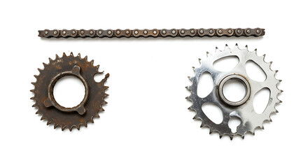 A powerful visual comparison of old and new drivetrain components, isolated on a white background.