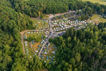 Autocamp Sedmihorky, Bohemian paradise, Czech republic. Aerial shot.