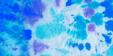 Blue Tie Dye Elements. Colored Brush Strokes.