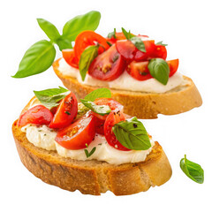 Delicious bruschetta topped with fresh mozzarella tomatoes and basil