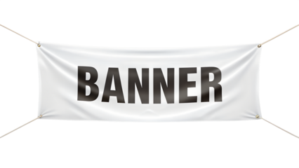 White banner with text isolated on transparent background