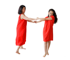 Joyful moments of a mother and daughter sharing a playful dance against transparent background