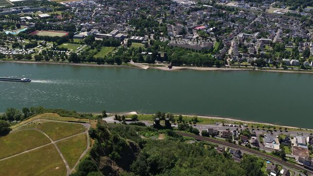 Ludendorff Bridge, WW2 icon, Remagen bridge, rhine river. Aerial video. World war 2 memorial and museum.